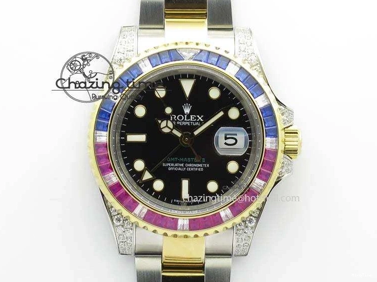 MiroTime 0511 GMT-Master II 116759 SS YG Bp-Maker Blue Red Ruby Crystal Black Dial On SS YG Bracelet A SmoothTexture 3771